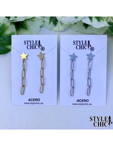 Pendientes Largos Estrella y Eslabones