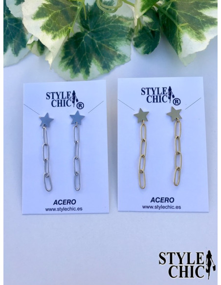 Pendientes Largos Estrella y Eslabones