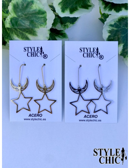 Pendientes Largos Luna y Estrella