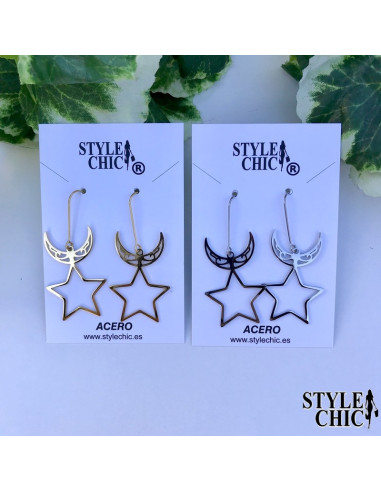 Pendientes Largos Luna y Estrella