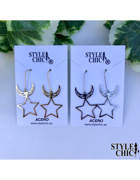 Pendientes Largos Luna y Estrella