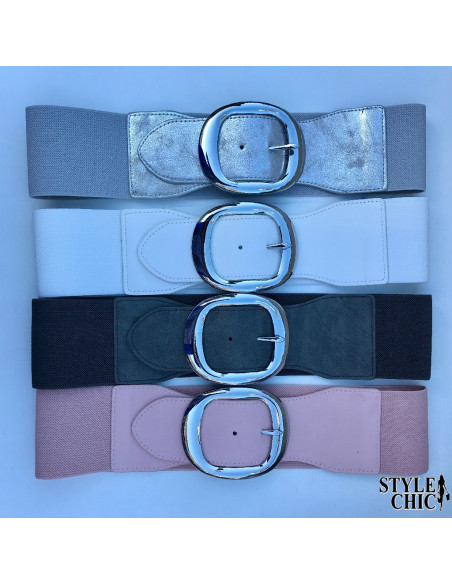 Cinturón Elástico Ancho (Plateado, Blanco, Gris y Rosa)